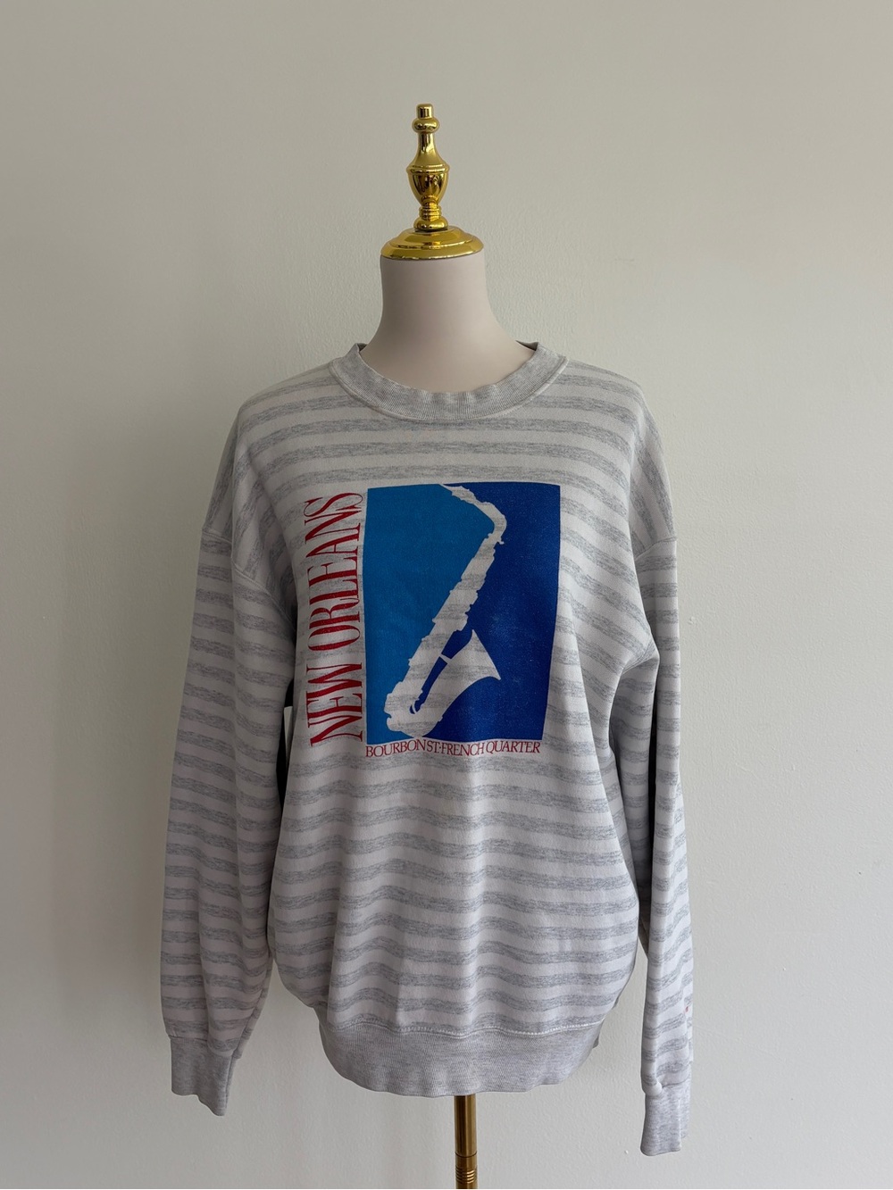 Vintage New Orleans Bourbon Street Saxophone Striped Sweatshirt